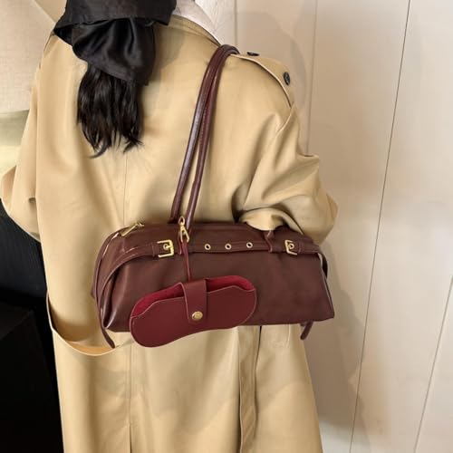 Boston Handbag for Women Casual Shoulder Bag PU Leather Retro Underarm Bag Tote Bag Commuter Bag2