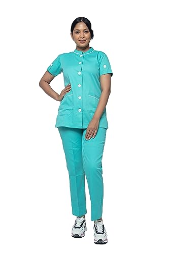 Image of UNIFORM CRAFT - Polyester Cotton Twill Nurse Uniforms - Ideal for Nurse Uniforms for Women | Clinic Uniforms | Scrub Suit for Nurses | Hospital Uniform, NT11 Light Teal XL