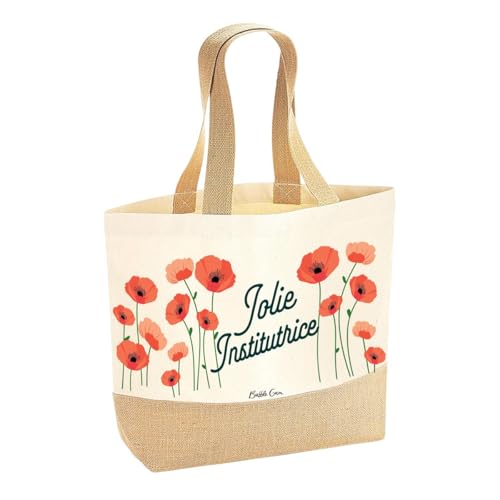 BUBBLE GUM Sac coton/jute naturel - Jolie institutrice coquelicot