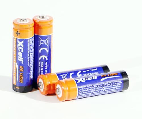 LiFePo4 IFR 14500 Akku AA 4er Set 600mAh 3 2V 14500 Button Top Batterie Lithium-Eisen-Phosphat Akku Solar High-Top Batterie (Mit Pluspol erhöhung) - Geprüfte Zellen einzeln verpackt