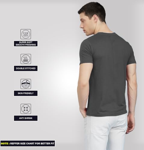 Image of Sleepynuts Half Sleeve Round Neck 100% Cotton Tshirt for Mens Pack of 3 Regular Fit Solid T-Shirts Combo