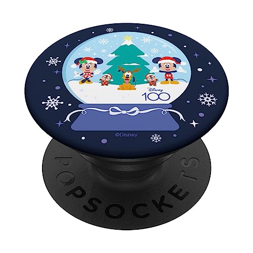 Disney 100 Mickey Minnie Chip Dale Pluto Christmas SnowGlobe PopSockets Swappable PopGrip, Black