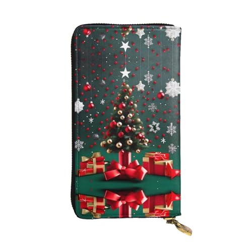 Cartera de cuero con estampado de árbol de Navidad y acabado artesanal