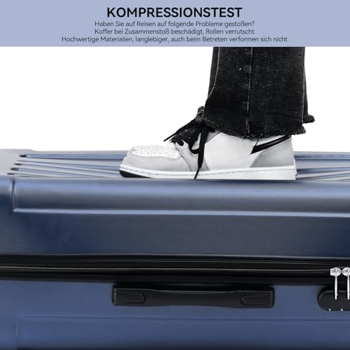 BEIBYE Hartschalen-Koffer Trolley Rollkoffer Reisekoffer Sicherheit Zahlenschloß Zwillingsrolle ABS Material Handgepäck 4 Rollen (M-L-XL-Set) (Dunkelblau, M)