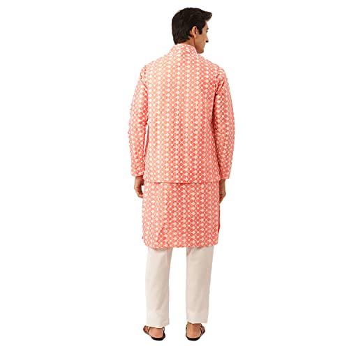 Image of SOJANYA (Since 1958 Men's Silk Blend Light Green Kurta & Nehrujacket with White Pyjama Combo