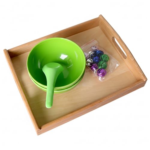 Plateau sensoriel Montessori en bois multicolore avec cloches et cuillères