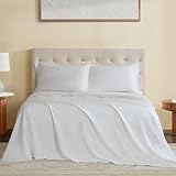 DAPU Set di lenzuola in puro lino 100% lino naturale francese europeo (matrimoniale, bianco sporco, piatto, con angoli e 2 federe)