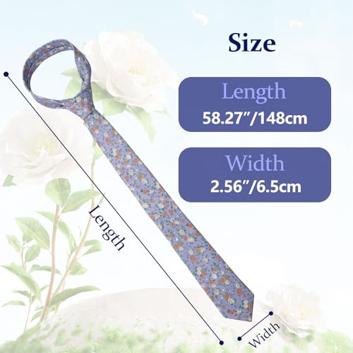 Image of Floral Ties Skinny Tie for Men, Cotton Mens Neckties for Weddings | 2.56'', floral, slim, soft and comfortable, men's neckties for casual, business, party, daily, dating