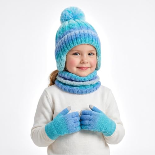 Kids Winter Hat and Gloves Set Neck Warmer Touchscreen Aged 2-8Y - image 5