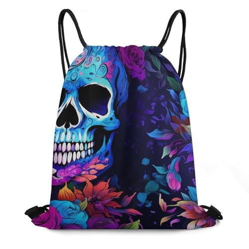 Floral Skull Drawstring Backpack Durable Sport Gym Bags Daypack for Men Women 35 * 42cm