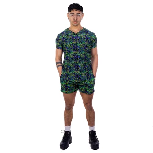 Blacklight Reactive Psychedelic Jersey, Vibrant Festival Wear Raves & Parties