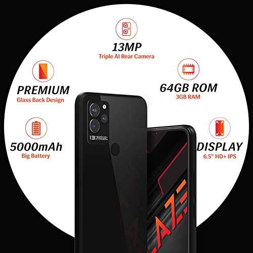 Image of Lava Blaze (Glass Black, 3GB RAM, 64GB Storage)| Premium Glass Back Design| 13 MP AI Triple Camera |Fingerprint Sensor| 5000 mAh Battery| Upto 6GB Expandable RAM