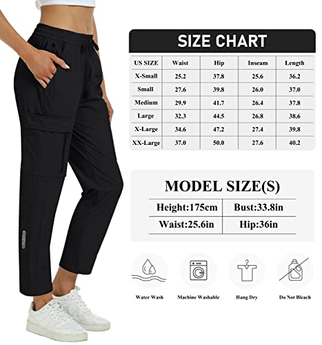 Mofiz Women's Hiking Pants Quick Dry Lightweight Nylon Cargo Joggers Pants Water Resistant Outdoor Mountaining Pants With Zipper Pockets Black, M #TOP6
