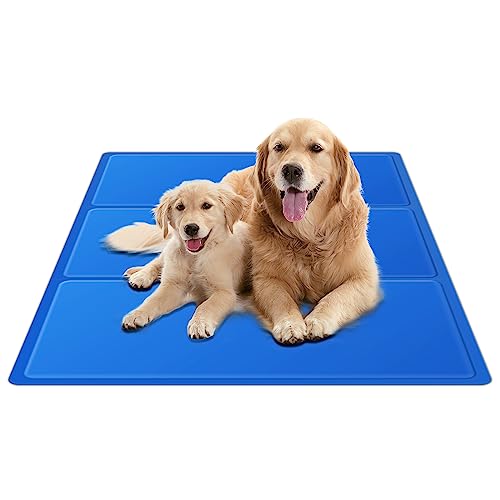 vsshe Haustier Kühlmatte Groß,120 x 70 cm Dog Cooling Mat Kühlmatte für Hund und Katzen XXL Selbstkuhlend Kühldecke Hundebett Ungiftiges Gel Kühldecke Hält Haustiere im Heißen Sommer Kühl Blau