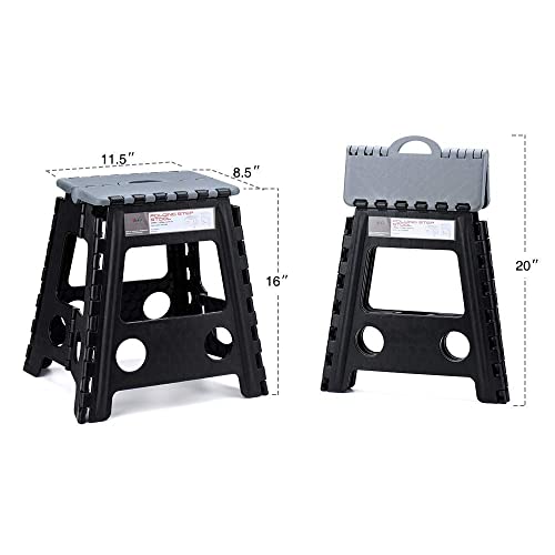 Acko Folding Step Stool For Adults And Kids 16 Inch Stool Non Slip, Folding Heavy Duty Plastic Foldable Step Stools Hold Up To 300Lb Stepping Stool 1 Pack(Black+Grey) #TOP4