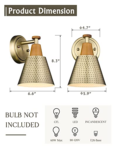 Image of FEMILA 1-Light Vintage Wall Sconces, Antique Brass Industrial Sconces Wall Lighting, Single Bathroom Vanity Light Fixtures Wall Mount Lamp, Hammered Metal Shade,4FG59B BG