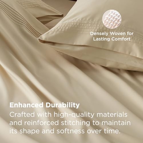 Image of Bedsure Deep Pocket King Sheet Set - Fits Mattresses Up to 21 Inches Thick - 4 Piece GentleSoft Bed Sheets, Moisture Wicking, Soft & Cooling Bedsheet & Pillowcases, Easy & Secure Fit, Beige