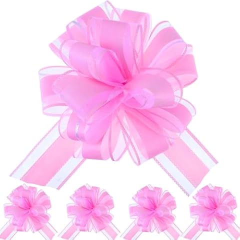 We Moment 5 PCS 7 inches Large Pull Bows Wrapping Pull Bow Ribbon，Pink Gift Wrap Bows for Gift Wrapping Baskets Wedding or Flower Decorations, Valentine's Day Christmas Birthday Gift Decorations Cover