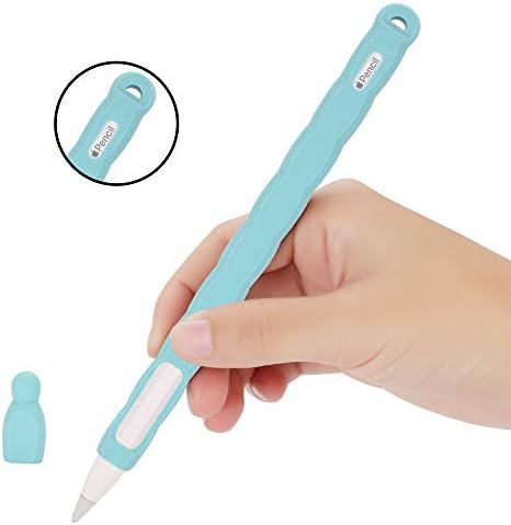 IDOOLS Compatible Apple Pencil (2nd Generation) Silicone Case Sleeve Holder Grip + Nib Cover Accessories Kit Compatible iPad Pro 12.9” - Blue