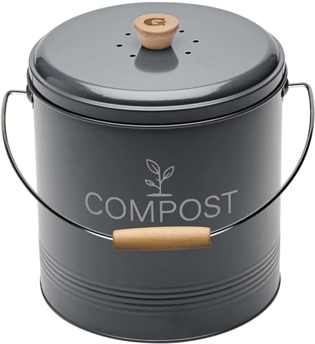 Compostador de cocina de metal con filtro y cubo de plástico de 8 litros