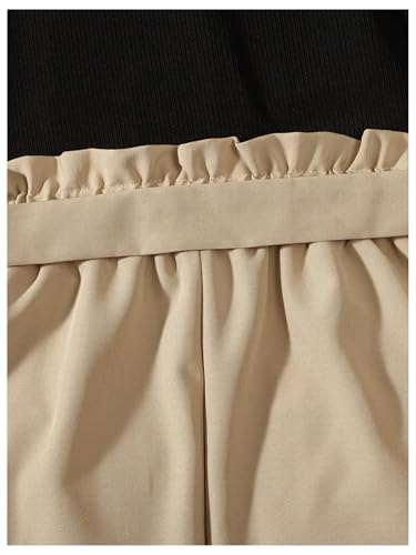 Image of OYOANGLE Girl's 2 Piece Outfits Rib Knit Short Sleeve Cold Shoulder Tee and Belted Pants Sets