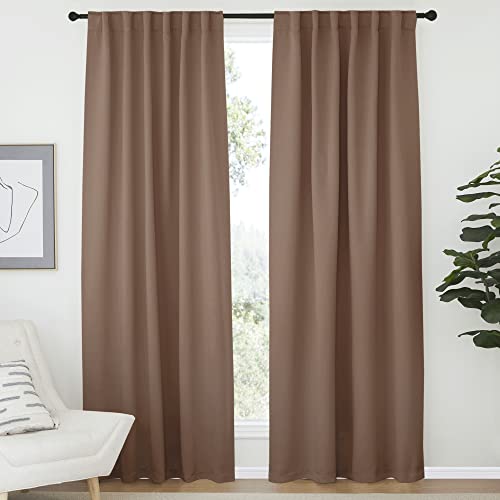 NICETOWN Window Treatment Blackout Window Blinds - (Cappuccino Color) 52x72 Inch, 1 Pair, Back Tab/Rod Pocket Blackout Draperies for Bedroom Cappuccin