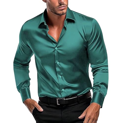 Camisa de vestir elástica para hombre - Color sólido de manga larga, cierre de botones, tela flexible para el movimiento, ideal para eventos formales, compromisos de negocios, graduación, fiestas y