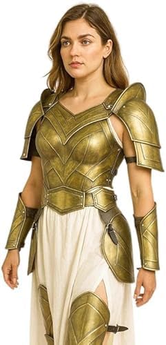 Medieval Lady Armor Set with Breastplate, Gorget, Pauldrons, Tasset Belt, Arm & Leg Guards – Women’s Knight Warrior, Fantasy Gladiator Cosplay for Halloween