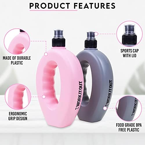 Invero® 2x Set of Sports Drinks Water Bottle 500ml with Pull-Out Spout and Active On The Go Easy Grip - Ideal for Gym, Training, Running, Sports Days and more - Grey and Pink