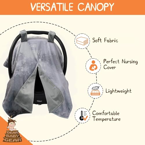 Image of Dear Baby Gear Car Seat Cover for Boys & Girls - Baby Carseat Canopy w /Snap Opening - Infant Seat Cover - Stroller & Nursing Covers - Newborn Carrier Canopy - 40x30 inch (Gray Highland Cow - Smooth Gray)