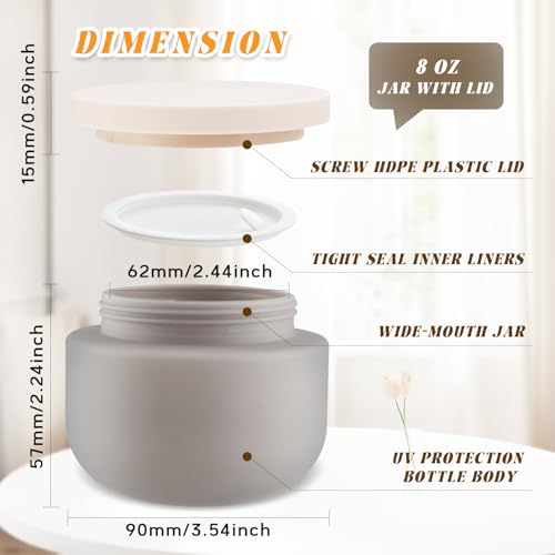4 Pack 8 OZ Plastic Jars Round Cosmetic Container with Lids,Wide Mouth Soft Slime Jars for Lotion,Hand Cream,Ointments,Makeup,Body Butter,Rhinestone,Samples Pot Travel Make Up Storage (Grey)3