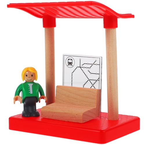 Abaodam Wooden Railway Station Train Track Station with Passenger Figurine Railway Station Train Platform Model Toy Accessories for Kids Toddler Boys Girls