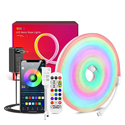 AIMENGTE RGBIC LED Strip Lights, 24V Bluetooth APP Control, Music Sync, Color Changing Neon Light Strip for Room Decoration, 9.84ft