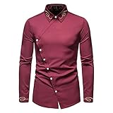 Men's Dress Shirts Long Sleeve Button Down Asymmetric Collar Slim Fit Sweatshirt MK7017 Red M