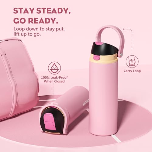 POWCAN 24 oz Insulated Water Bottle for Women: 2-in-1 Push-Button Spout & Quick-Flip Straw, Leakproof, Cold 24Hrs, Fits Car Cup Holder, Stainless Steel Cup for Sports, Camping, Gift (Polka Whimsy) - image 4