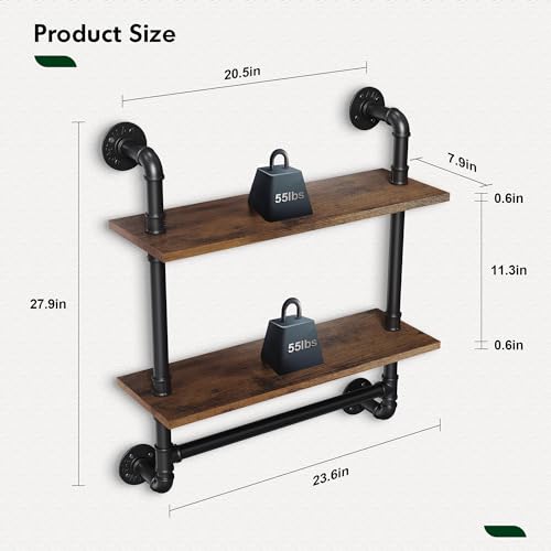 Merapi-24-Industrial-Floating-Shelves-with-Tower-Bar-Pipe-Shelves-for-Wall-2-Tier-Rustic-Wood-Wall-Shelves-for-Home-Decor-Bedroom-Living-Room-Bathroom Merapi 24 Industrial Floating Shelves with Tower Bar Pipe Shelves for Wall 2 Tier Rustic Wood Wall Shelves for Home Decor Bedroom Living Room Bathroom