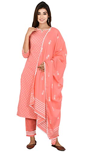 Image of miss fame Women's Cotton Kurta with Pants and Dupatta Set