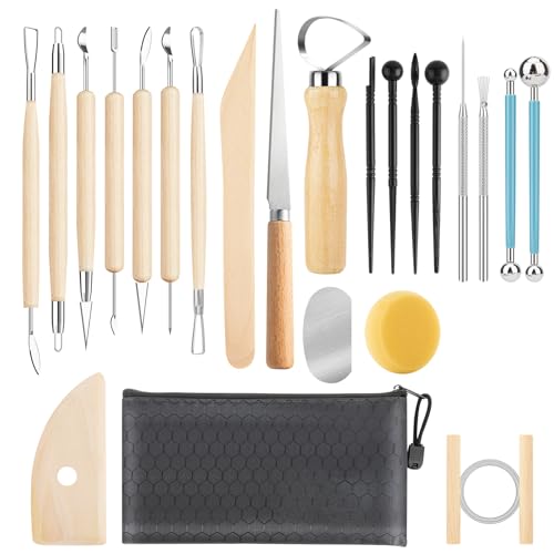 23PCS Clay Tools Sculpting, Ceramic & Pottery Modeling Tool, Ceramics Tools Set, Polymer Tools Kit, Air Dry Clay Tools for Carving, Molding, Pottery Wheel, Crafting Supplies, Pros, Beginners, Adults