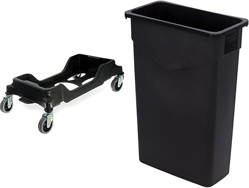 Carlisle FoodService Products TrimLine - Carrito de plástico, 15-23 galones, color negro y 34202303 TrimLine - Contenedor de basura rectangular, 23