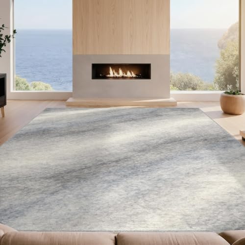 Design&I 8'x10' Washable Area Rug Gradient Ombre Watercolor Abstract Blend Diagonal Flow Fade Minimalist for King Size Bedroom, Master Suite, Under Bed, Sleek Flatweave Pet Friendly Built-in Grip - Image 2