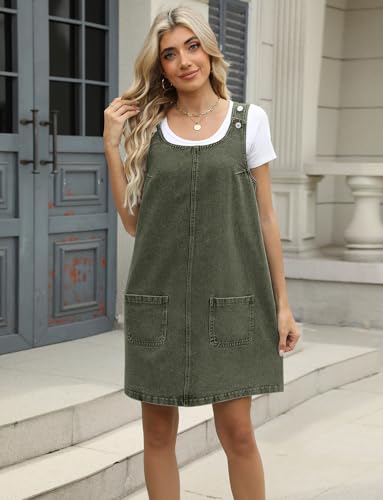 Image of Overall Dress for Women Denim Dress Denim Overall Round Neck Skirtall Jean Dress Denim Jumper Dress Pinafore