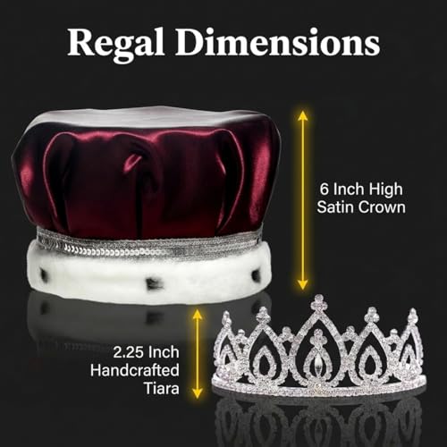 Anderson’s Regal Affair Royalty Set, Burgundy Satin King Crown with Silver Sequins and Sparkling Rhinestone Becca Tiara for Prom, Homecoming, Winter Formals, Special Events and Dance Coronations by Anderson's - Image 2