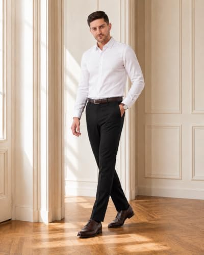 Image of SaintX Men's Premium 4-Way Comfort Stretch Formal Trousers | Smart Sweat Wicking Wrinkle Free Fabric | Smarter Techno Flex Expandable Waistband | Stylish Slim Fit | Daily Office Wear