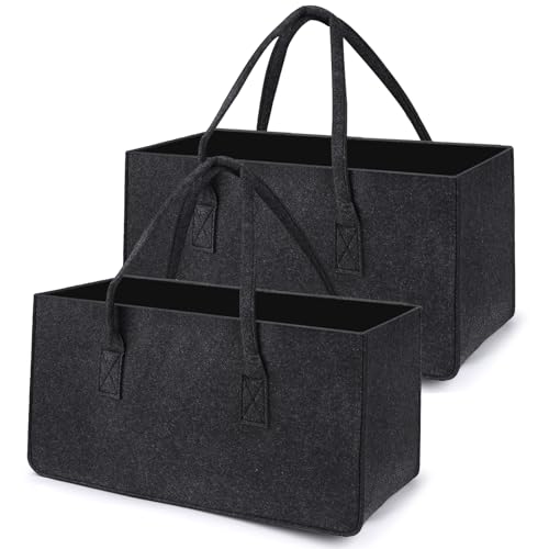 Lot de 2 sacs en feutre pour bois de cheminée - Panier à bois de chauffage extra épais - Rangement pour couverts, jouets, livres, allumettes - 50 x 25 x 25 cm