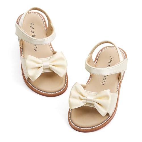 Image of Felix & Flora Toddler Girl Sandals - Little Girl Easter Dress Shoes Lightweight Open Toe Beach Holiday Flats