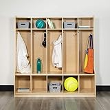 Flash Furniture Hercules Wooden 5 Section School Coat Locker with Bench, Cubbies, and Storage Organizer Hook-Safe, Kid Friendly Design - 48'H x 48'L (Natural)