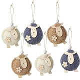 HERZWILD 6pcs Ostern Schafe Anhänger aus Holz Schafe zum Aufhängen Osterdeko Schäfchen Deko (braun weiß grau)
