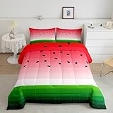 Feelyou Watermelon Comforter Set with Pillow Case Tropical Fruit Print Bedding Set Girls Women Queen Size Comforter Red Watermelon Soft Comforter Set Machine Washable Boys