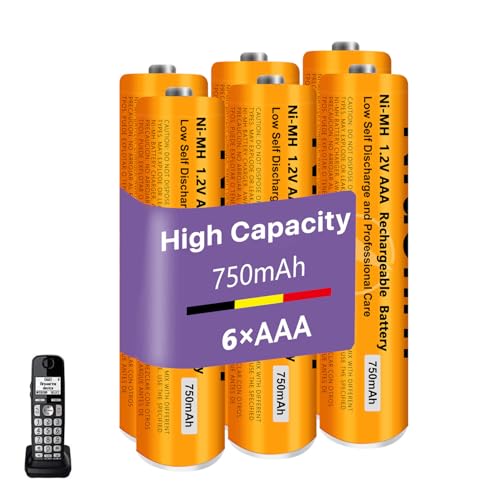 Image of 1.2V 750mah NI-MH AAA Rechargeable Battery for Panasonic BT, 6 Pack AAA rechargeable Batteries for Gigaset Cordless Phones
