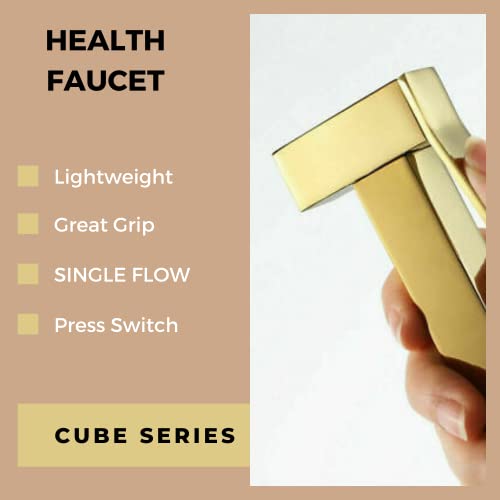 Image of ZAP Cube Series Gold Plated Brass Health Faucet with Stand & Hose Pipe | Premium Jet Spray for Toilets | Hand Spray Set | Health Faucet Bidet Set (Gold Plated)